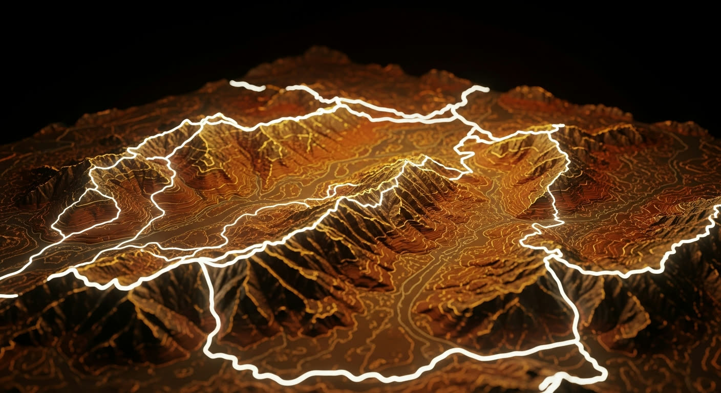 Map and route plan spread across a vehicle-ready terrain view
